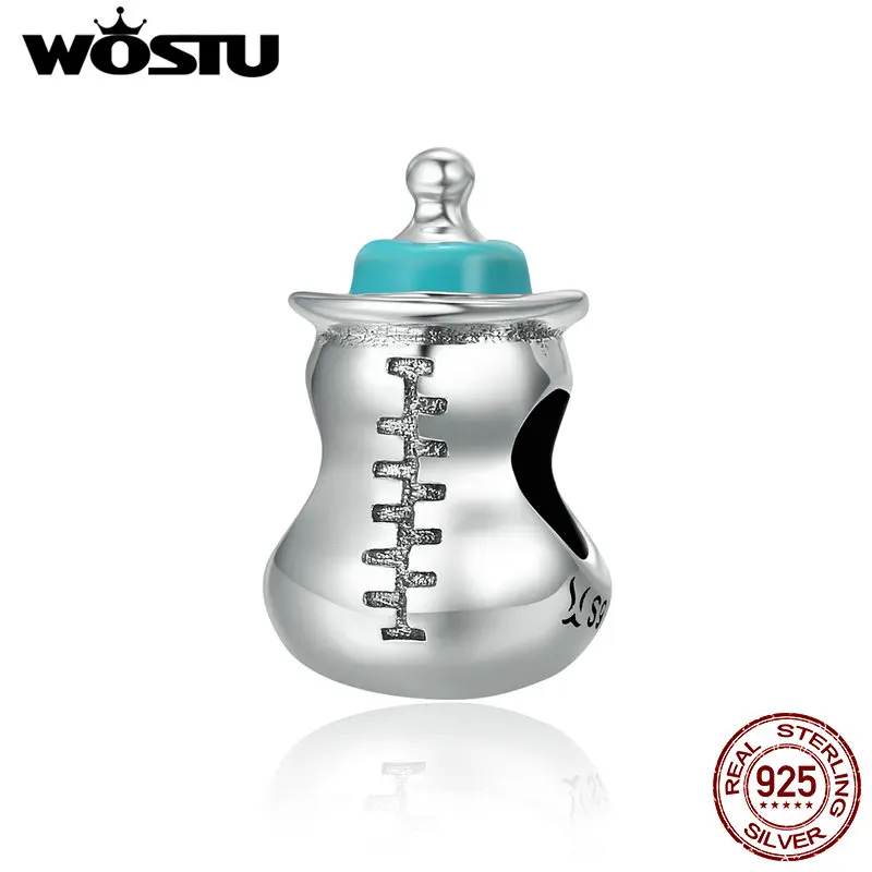 

WOSTU Authentic 925 Sterling Silver Childhood Cute Milk Bottle Memory Beads fit original WST Charm Bracelet Jewelry CQC361