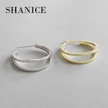 Shanice camadas duplas 925 prata esterlina círculo senhoras earing ouro-cor hoop brinco de alta qualidade grande laço jóias de casamento