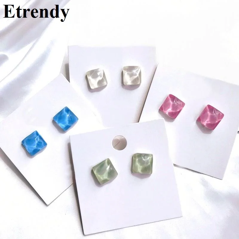 

Simple Corrugated Square Stud Earrings For Women 2019 New Geometric Acrylic Small Korean Earrings Trendy Jewelry Candy Colors