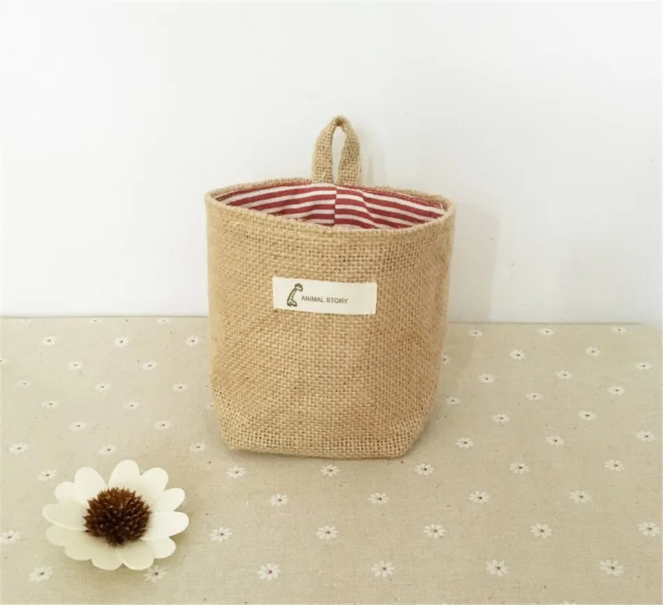 Linen Woven Storage Basket Polka Dot Small Storage Sack Cloth Hanging Non Woven Storage Basket Buckets Bags Kids Toy Box (7)