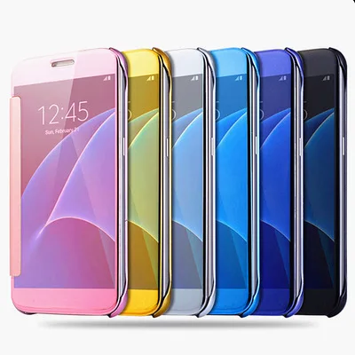 Чехол для телефона Samsung Galaxy C5 C7 Pro C9 Гальванизируйте зеркало Видимый окно чехол c5