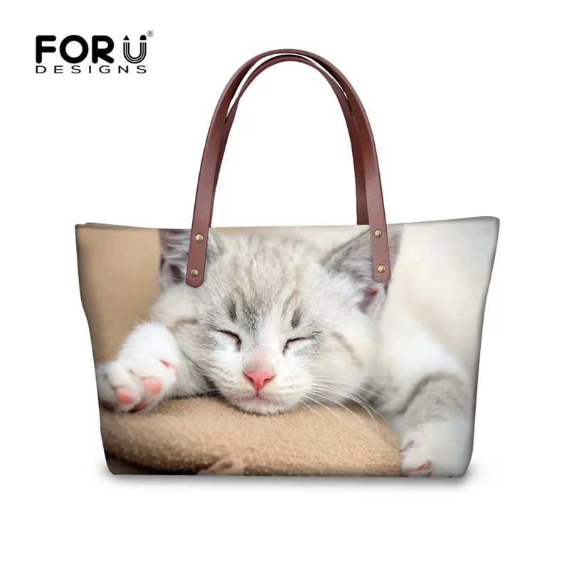FORUDESIGNS Kawaii 3D Pet Cat женская сумка тоут через плечо вместительная с верхней ручкой