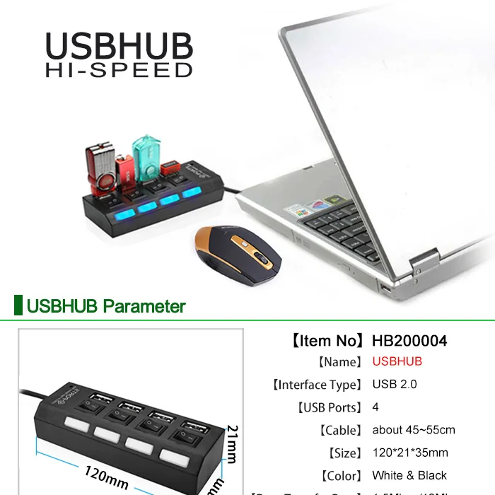 Микро 4 Порты и разъёмы usb-хаб 2,0 Высокое Скорость USB 2,0 док-станция USB разветвитель с включения/выключения для планшет ноутбук компьютер Тетрадь