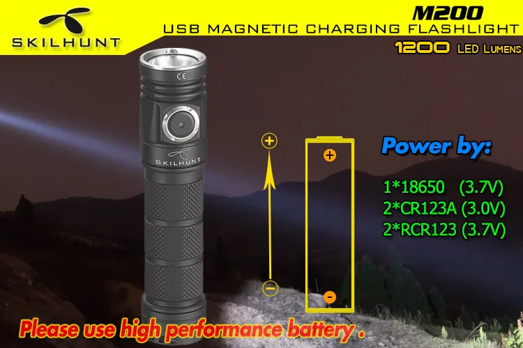 SKILHUNT M200 Магнитный заряжаемый фонарик CREE XP-L Светодиодный max 1200 люмен луч расстоянии 184 м тактический фонарик Открытый Свет