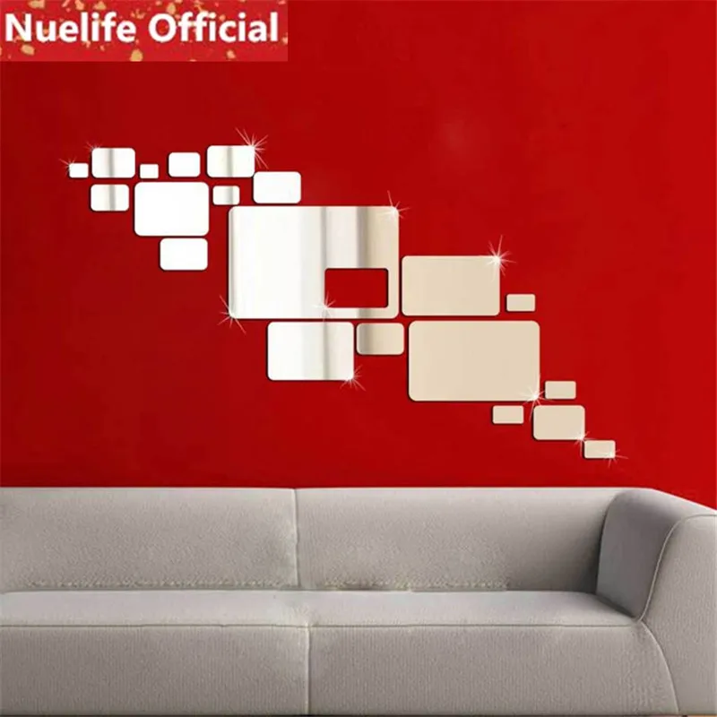 الإبداعية مستطيلة نمط مرآة ملصقات جدار غرفة المعيشة مكتب التلفزيون أريكة حائط الخلفية الديكور ملصقات جدار