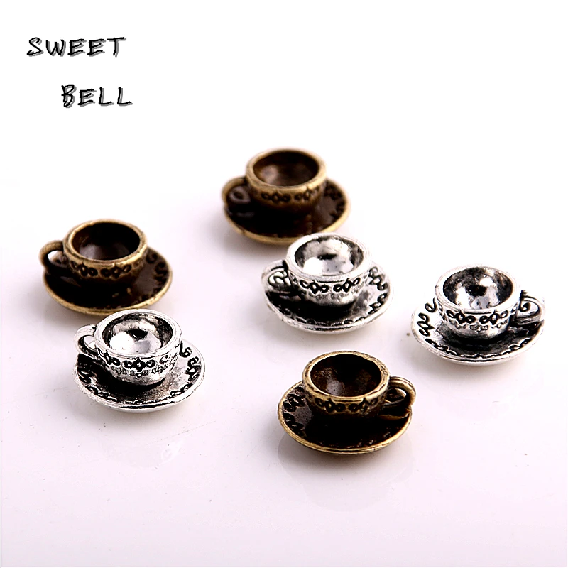 SWEET BELL 30pcs 14mm Tibetan Color 3D Coffee Cup Charms Pendants for