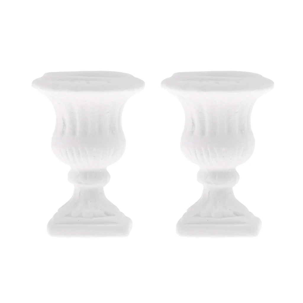 3.5cm 2Pcs 1/12 White Ceramic Flower Pot Dollhouse Miniature Garden Decoration for Dolls House Accessories