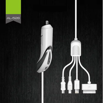 

100pcs/lot [4 USB Ports Cable] Car Charger 2A Fast mobile phone charger With Cable For iPhone4 5 6 7 ipad Type C free Fedex IE