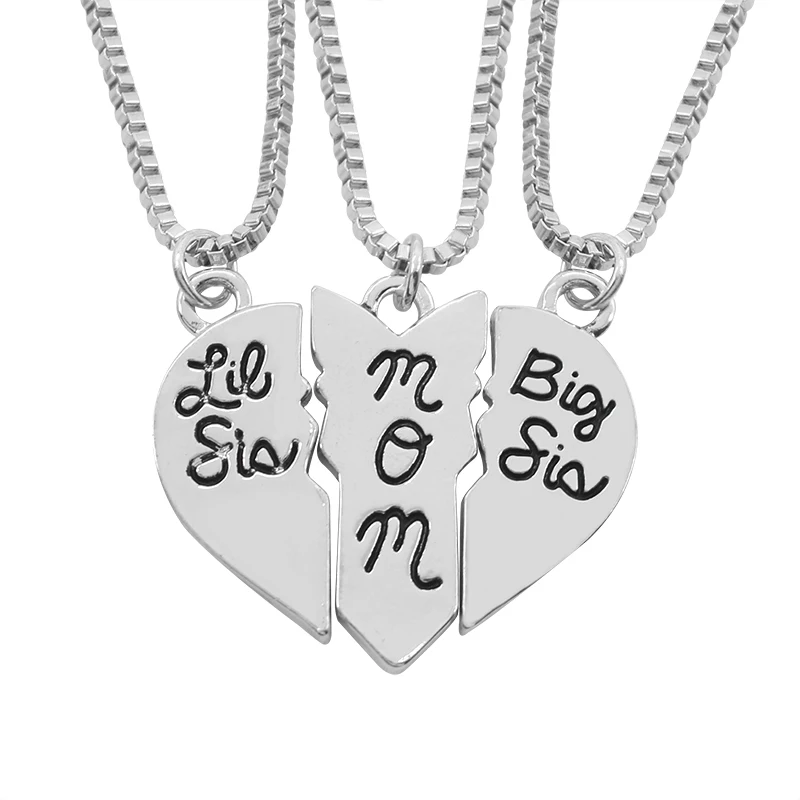 

3pcs/set Big Little Sister Mom Necklace Women Puzzle Love Heart Big Lil Sis Necklaces & Pendants Collier Femme Dropshipping