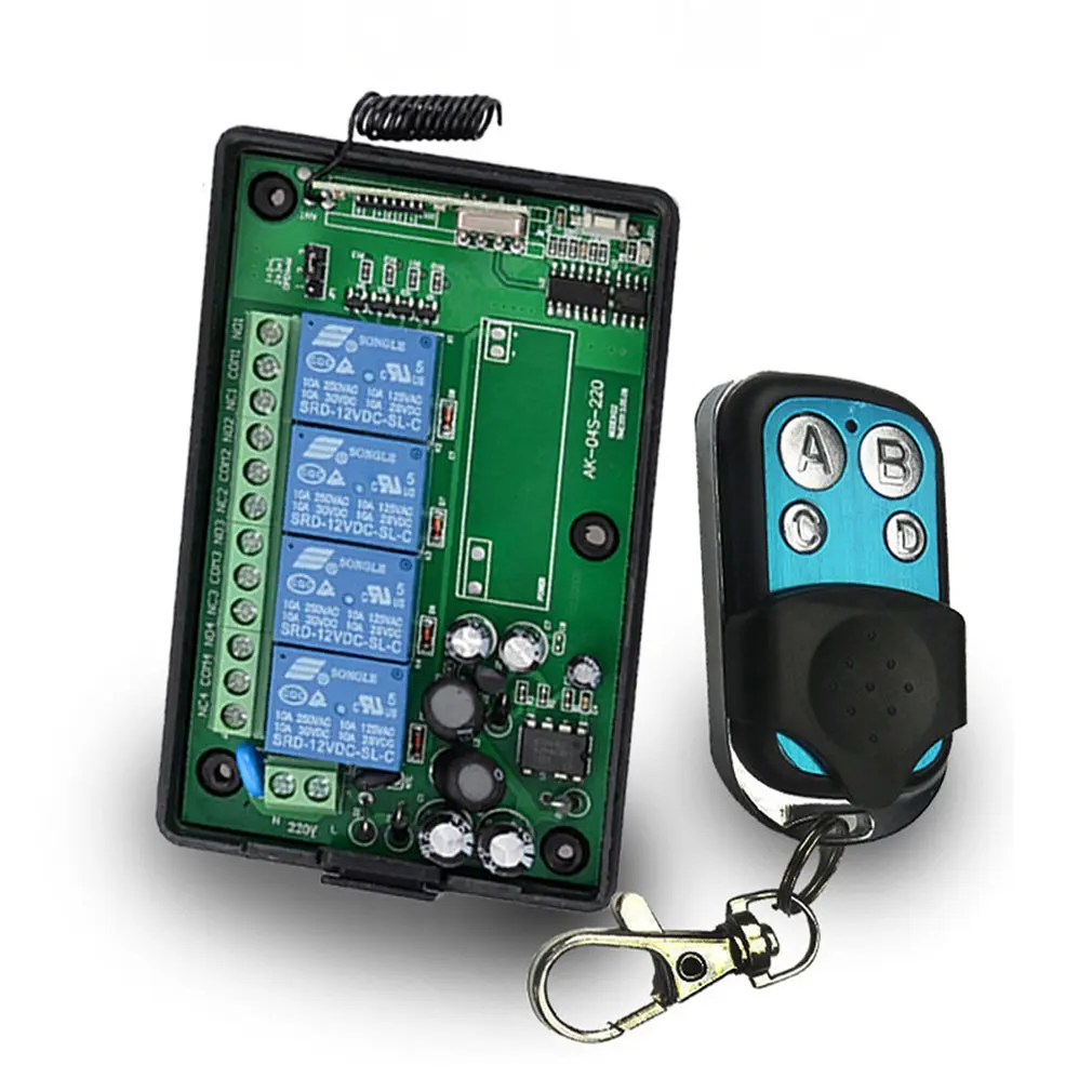 

AC220V 4 Channel Wireless Switch Module & 4 Button Remote Controller Set Multi-functional Black Shell