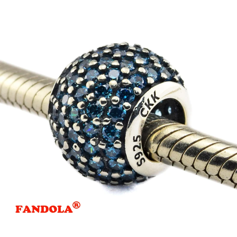 Fit Pandora Bracelets Pave Lights Beads with Teal Cubic Zirconia Authentic 925 Sterling Silver Charms Jewelry Making CK170H | Украшения и