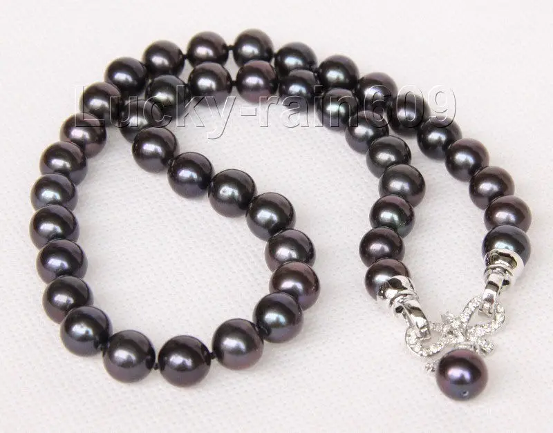 

FREE shipping>>> 17" 10mm natural round black pearls necklace pendant E2563