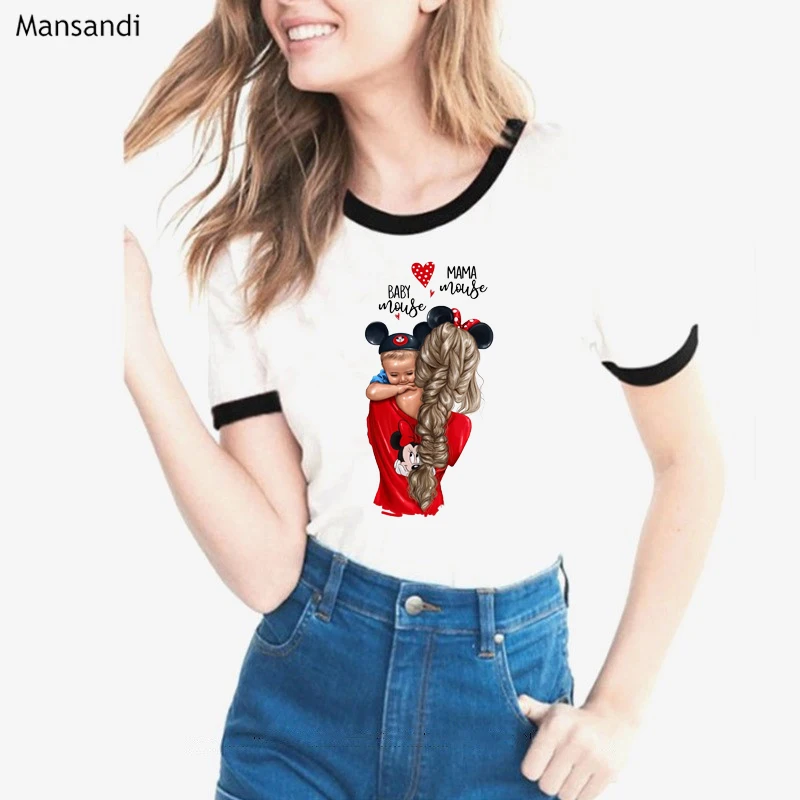 

Vogue T Shirt femme Mama Baby mouse T-shirts female super mom tshirt graphic Tees Shirt women Streetwear Harajuku shirt tops