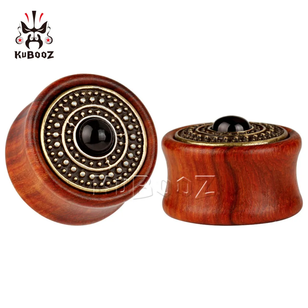 Kubooz piercing wood ear plugs tunnels piercing body jewelry with metal