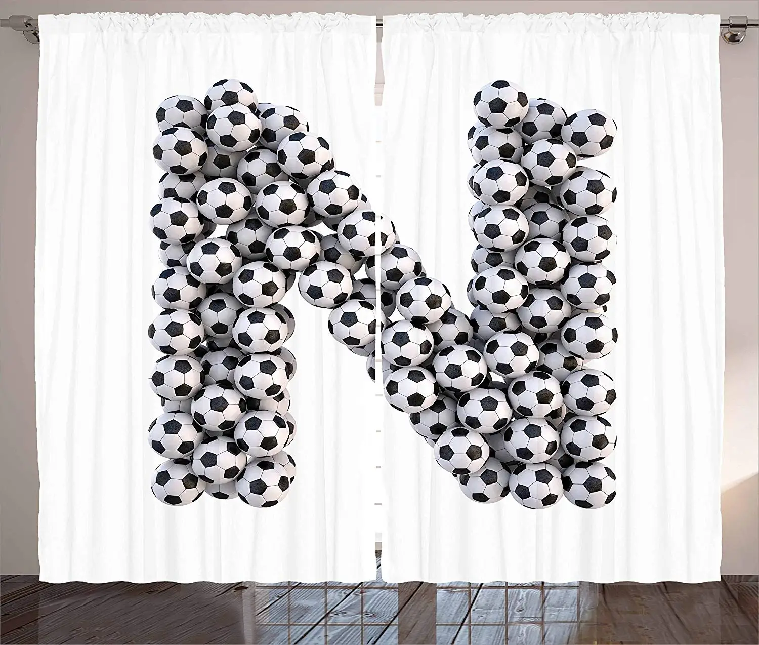 

Letter N Curtains Hexagon Motifs Soccer Balls N Alphabet Composition Uppercase Illustration Living Room Bedroom Window Drapes