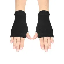 Популярные черные эластичные акриловые зимние вязаные перчатки без пальцев для женщин