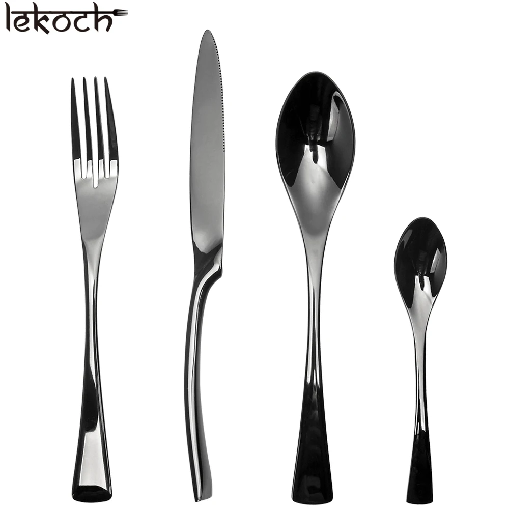 

24PCS/Lot Stainless Steel Cutlery Set Black Dinner Sets Gifts Mirror Polishing Silverware Sets Dinner Scoop Knife and Fork Sets