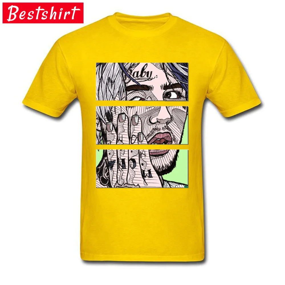 Unique Lil Peep Art T-Shirt On Sale Father Day Short Sleeve Round Collar Tees Pure Cotton Mens Printed Tops Tees Lil Peep Art yellow