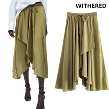 Увядшая летняя юбка для женщин в английском стиле Асимметричная faldas mujer moda свободные юбки шорты для женщин Длинная юбка размера плюс