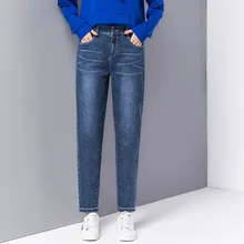 Женские узкие джинсы Высокая талия бойфренд джинсы для женщин для деним плюс размеры сезон: весна-лето промывают синий хлопок модные повседне