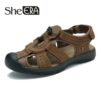 

She ERA Men's Sandals Summer High Quality Brand Shoes Beach Men Sandals Causal Shoes Genuine Leather Fashion Outdoor Waterproof