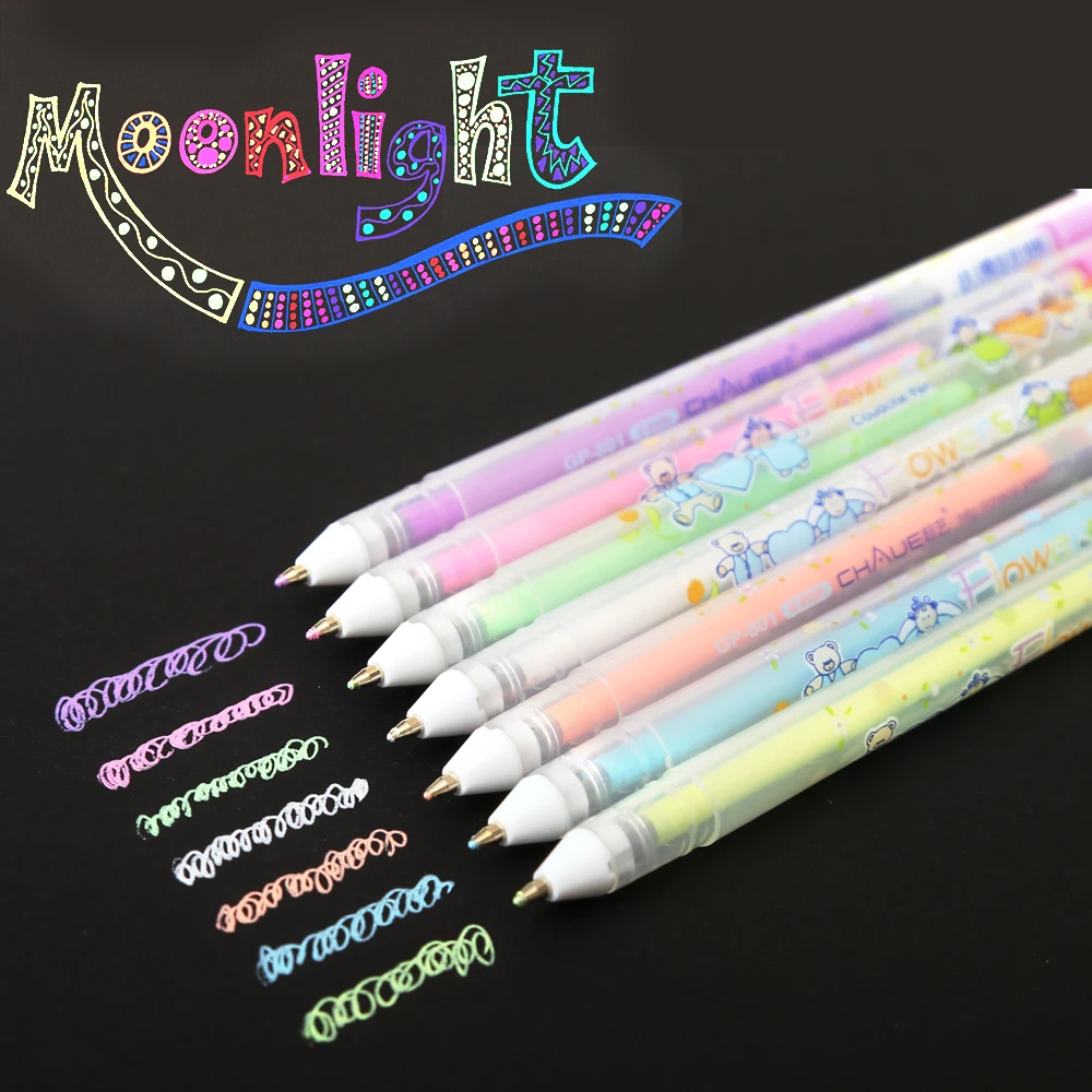 

Dainayw 7 Colors/lot Metallic Glitter Gel Pens 0.8mm Sketch Flowers Couache Pen Paint Design Art Markers For School Supplies