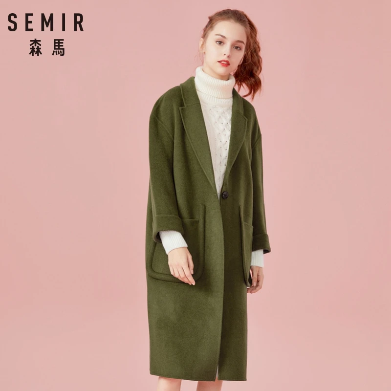 Vente SEMIR femmes longue laine mélangée trench femmes tombées épaule manteaux col rabattu manches longues trench hiver femme manteaux Outwear