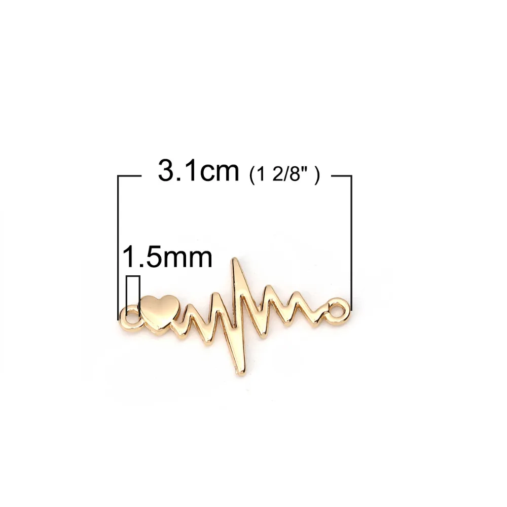 DoreenBeads цинковый сплав разъемы Золото Серебро Цвет сердцебиение сердца/электрокардиограмма ювелирные аксессуары 10 шт
