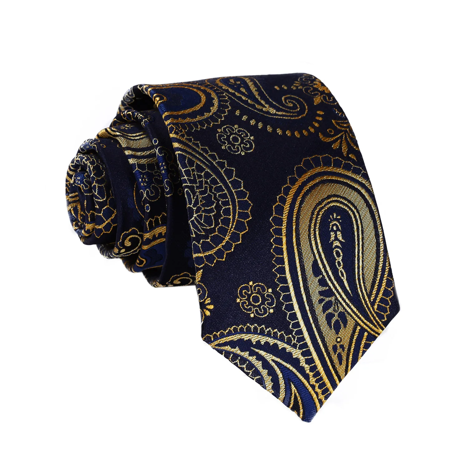  Party Wedding Classic Pocket Square Tie TP921V7S Navy Blue Gold Paisley 2.75