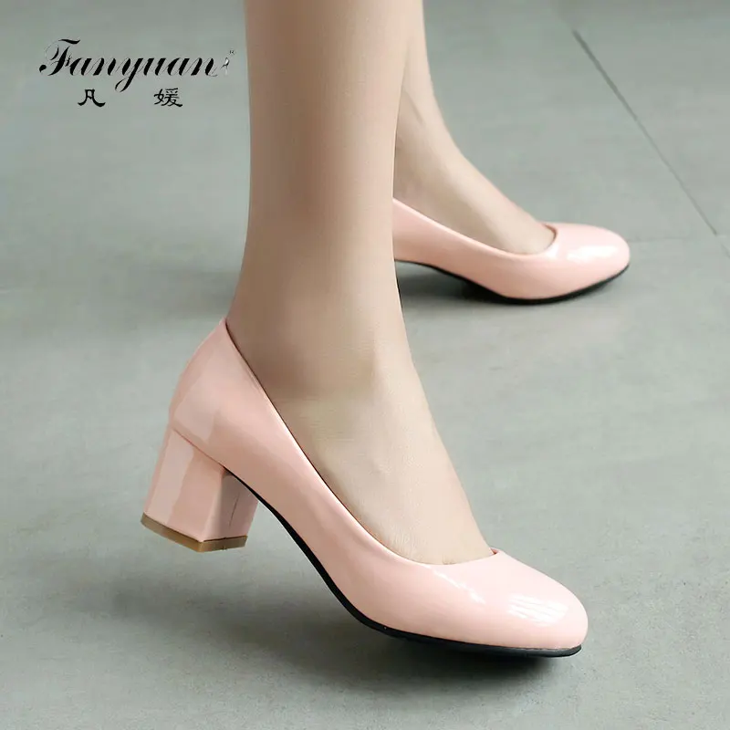 blue Carré white Chaussures Femme Parti Cuir Nude Dame Bureau Pu black Bout Talons pink red Taille En À Hauts Couleur Fanyuan Beige Femmes Grande Pompes wSF14
