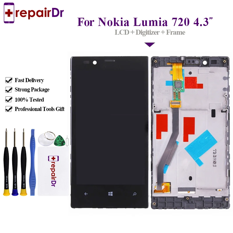 10 шт./лот AAA + ЖК дисплей для Nokia 720 сенсорный экран дигитайзер в сборе с рамкой 4 3