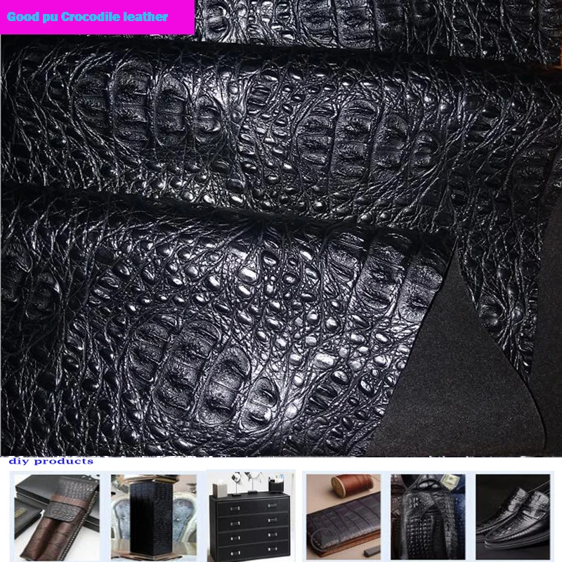 

Good 69*50cm1pc Black Faux PU Leather Fabric For Car Thick Bump Crocodile Pu Leather Fabric Diy Bag Material Synthetic leather