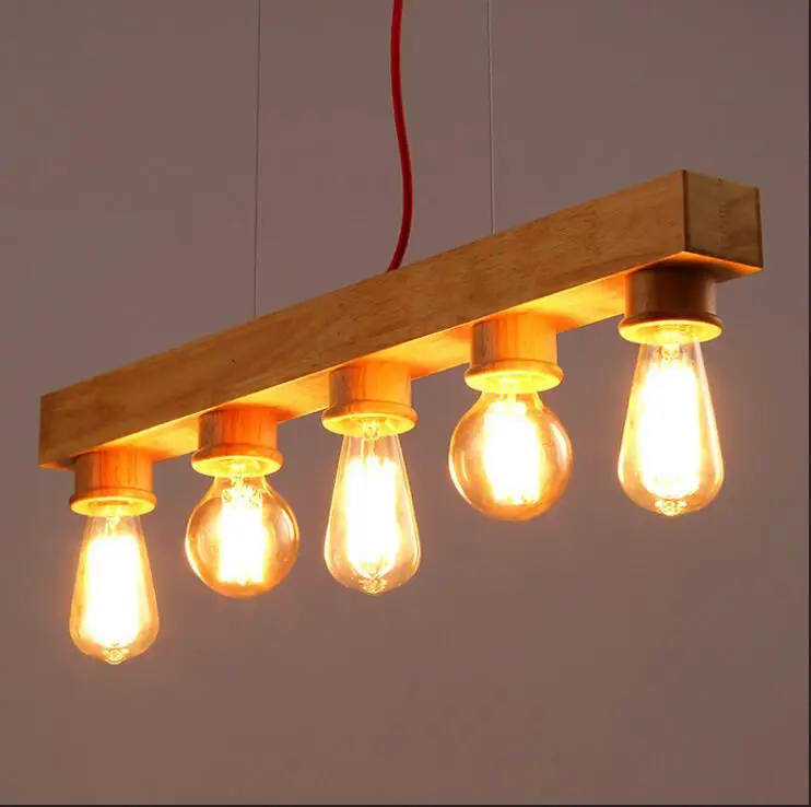 

Solid Woode personalized fashion creative pendant lights restaurant lamp bar straight 5 heads pendant lamp