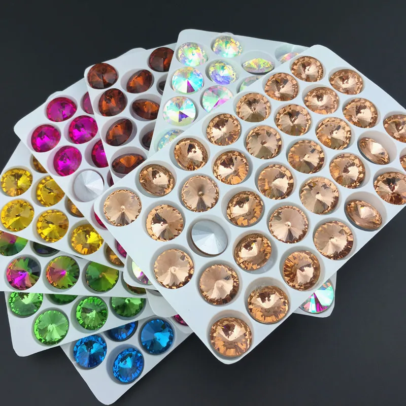 Glass crystal 6mm 8mm 10mm 12mm 14mm 16mm 18mm Fancy colors mix Rivoli round shape Glue on rhinestone beads handicraft diy trim