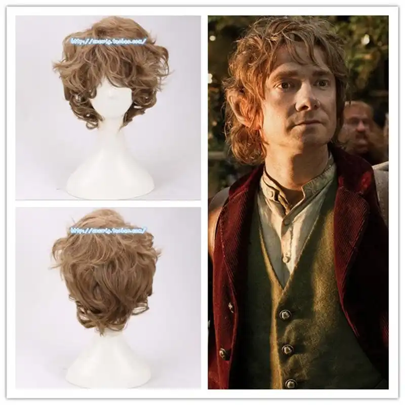 Movie The Lord Of The Rings Bilbo Baggins Wig Brown Curly Short