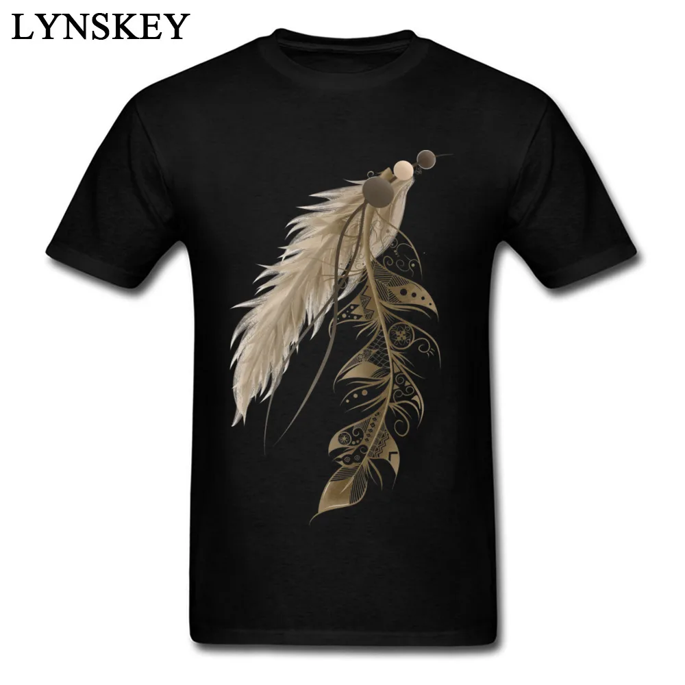 100% Cotton Mens Short Sleeve T-Shirt Cool Tops Tees Coupons Summer Round Collar Tee-Shirts Bohemian Feather Top Quality Bohemian Feather black