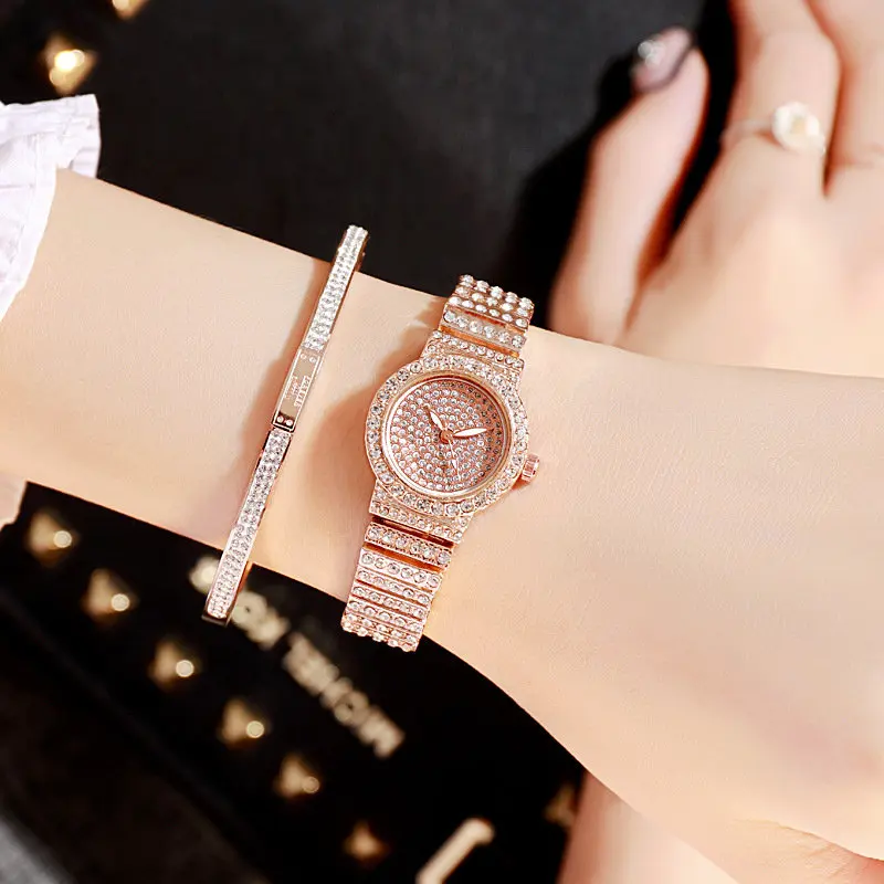 Женские кварцевые часы, модные шикарные повседневные женские часы, женские Кварцевые Золотые часы с кристаллами и бриллиантами, роскошные серебряные женские часы - Цвет: A
