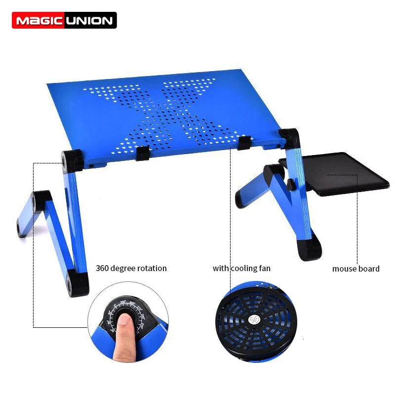 Portable Mobile Laptop Standing Desk For Bed Sofa Laptop Folding Table Notebook Desk With Mouse Pad & Cooling Fan For Office