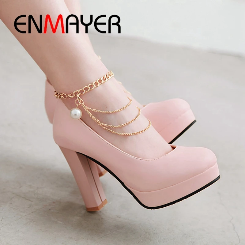 

ENMAYER New Arrival Basic Super High PU Zapatos Mujer Tacon Shoes Woman Round Toe Casual Solid Pumps Size 34-43 LY1656
