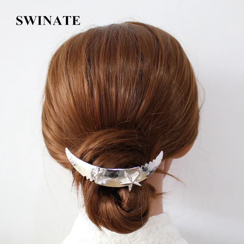 

2 Style Women Metal Moon Pentagram Tree Branch Geometric Hair Barrette Hair Clips Gold/Silver Pated Simple Hair pin Headwear
