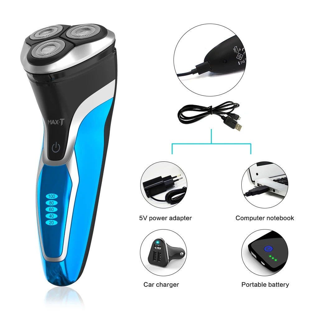MAX-T RMS7109 электробритва моющиеся Перезаряжаемые USB зарядка с тройным лезвием для Для мужчин Уход за лицом Электрический бритья бороды