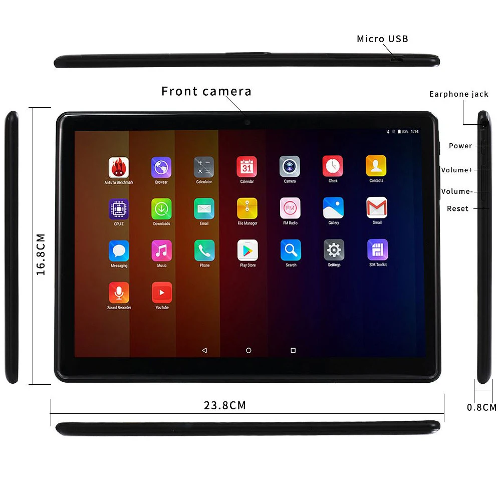 10.1 Inch Tablette Enfa Quad Core 4 GB RAM 32 GB ROM 1280 800 IPS Android 7.0 GPS Bluetooth FM Wifi Tablets Tablet Pc ANRY 101