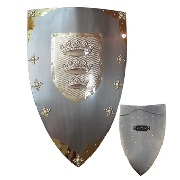

Medieval Knight Shield Wall Hanging Ornaments Steel Material-Crown Real Metal Shields Grey Plating Surface