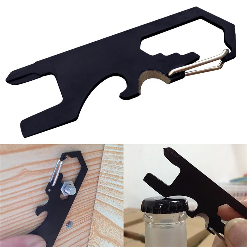 1pc Stainless Steel Survival EDC Tool Bottle Opener Carabiner Screwdriver Keychain Buckle Climbing Accessories #3n09 (3)