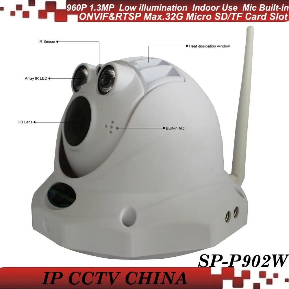

SunEyes  SP-P902W ONVIF Dome IP Camera 1.3MP 960P  Wireless Wifi with Two Way Audio and Micro SD/TF Card Slot Array IR LED
