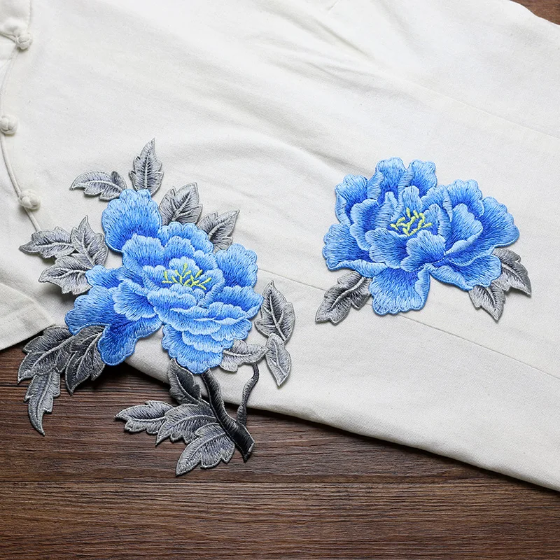 

peony 2pcs/set applique patches vintage eembroidered sew on patch applique jacket patches for clothes parches para la ropa