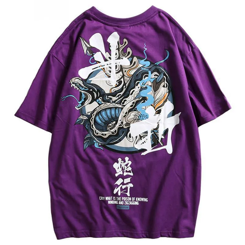 

Hip Hop T Shirt Men Snake Chinese Charaters Harajuku Mens T-shirts Streetwear 2019 Summer Tshirt Short Sleeve Tops Tees Cotton