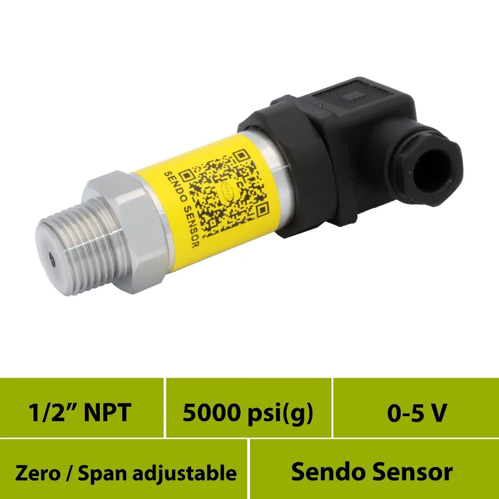 

pressure transmitter 0-5V, 0 to 5000psi gauge pressure, 12 24 36 v supply, 1/2 npt male thread connector, Hirschmann connection