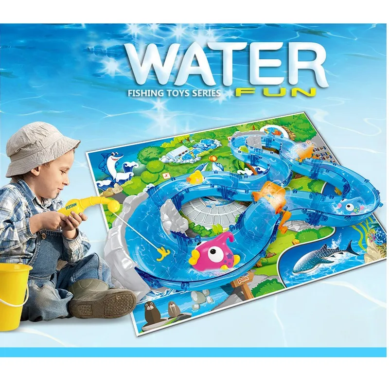 Fishing Game water Toys for Toddlers Colorful Floating Bath Toys Water Track 