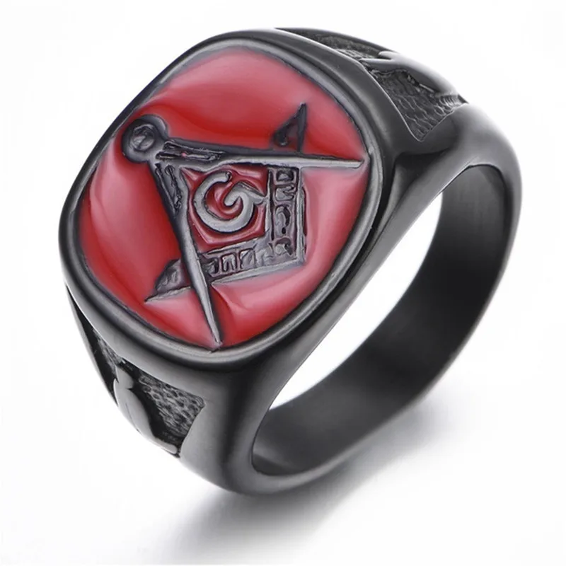 

Black Plated College Style Freemason Ring Masonic Rings For Men Red Enamel Wedding Band Ring Jewelry,Christmas Ring